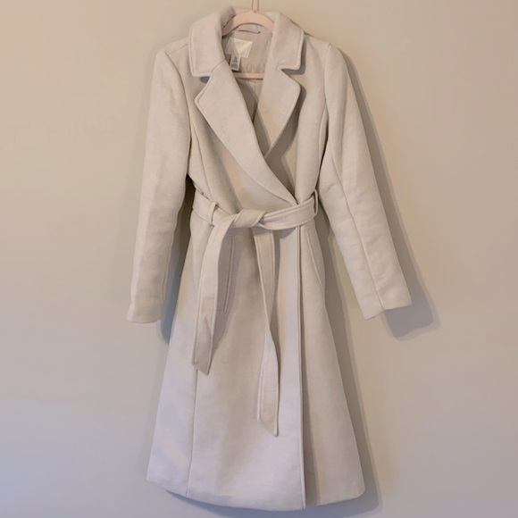 H&M Jackets & Blazers - H&M Cream Belted Pea Coat